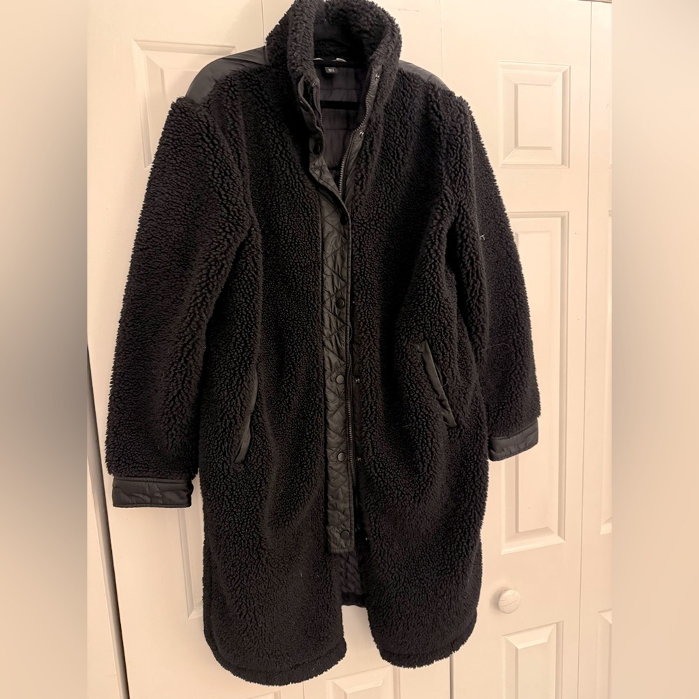 Black Sherpa Coat with Quilted Back